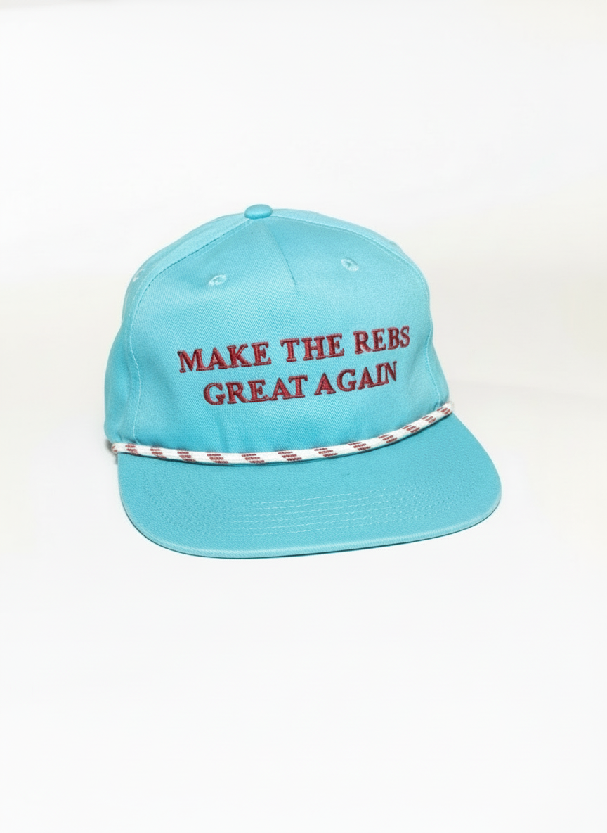 Front view of Ole Miss Make The Rebs Great Again on blue hat