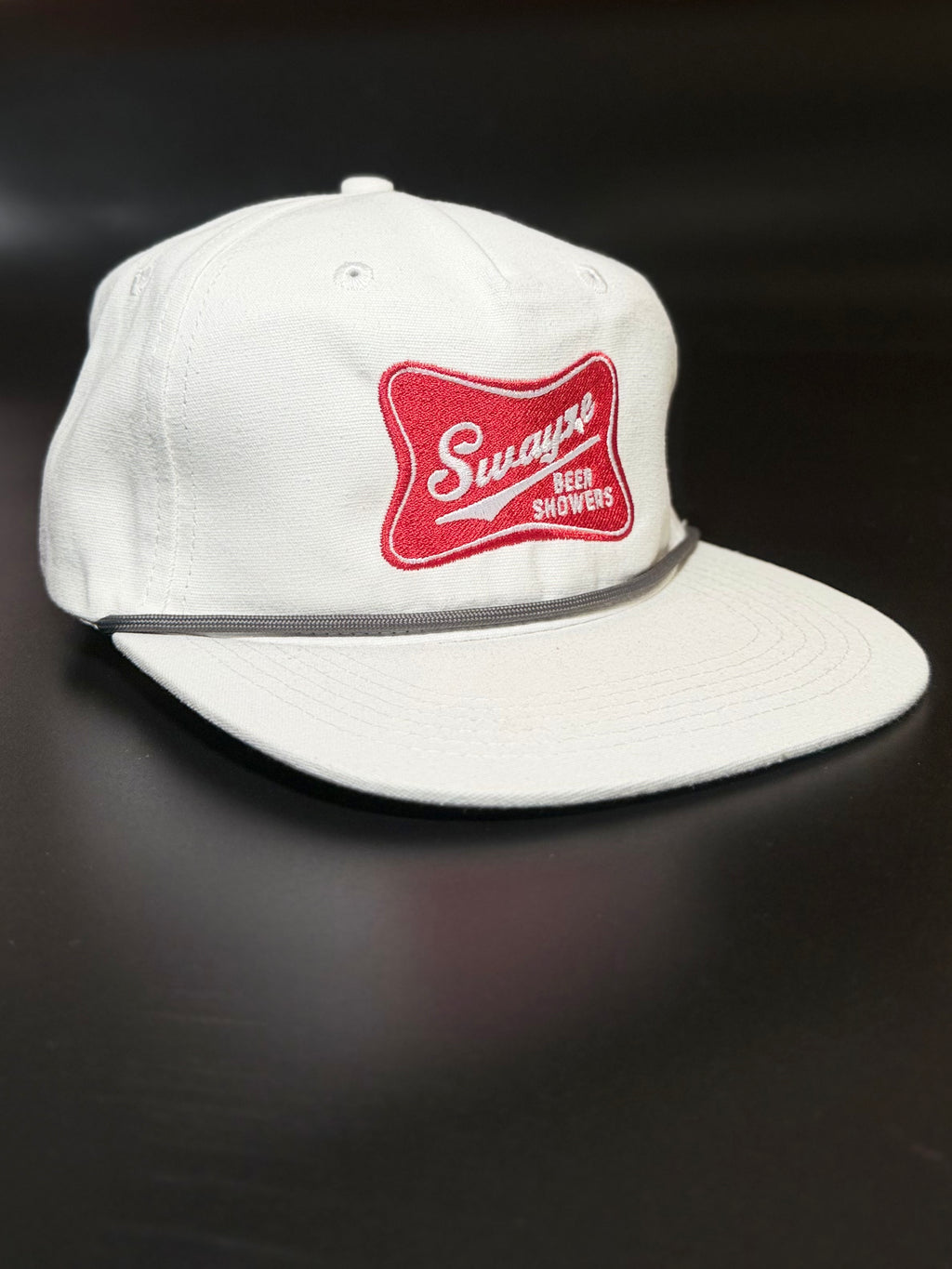 Swayze Beer Showers on Miller style logo patch on white hate