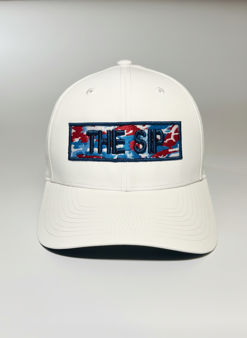 Front view of Ole Miss The SIP patch on white hat