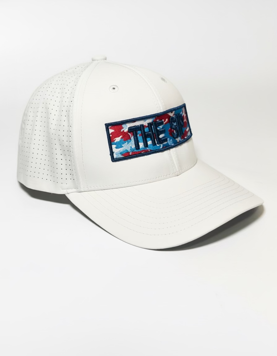 Side view of Ole Miss The SIP patch on white hat